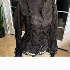 Living Dead Souls Floral Damask Brocade Lace Sleeve Corset Back Jacket